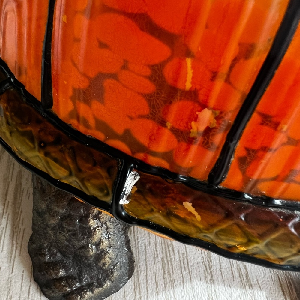 Tiffany Style Amber Glass Turtle Table Lamp - Metal Base Removable Shell - Picture 13 of 17